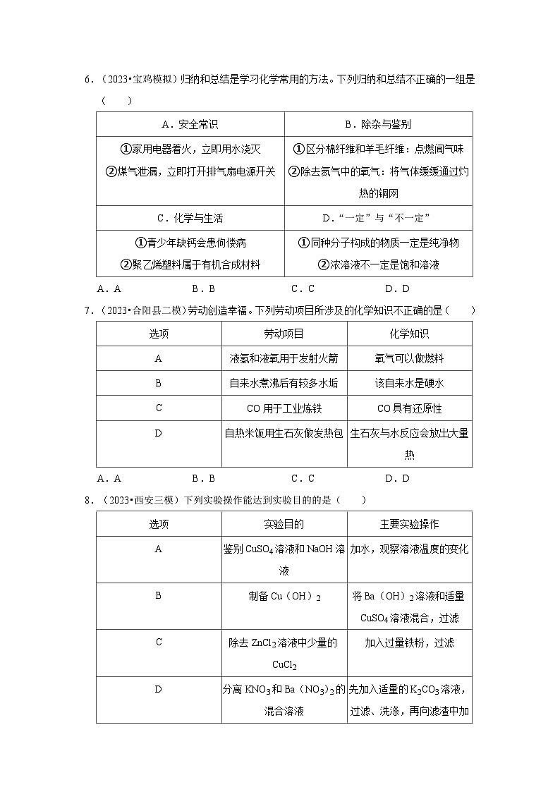 物质的检验、鉴别、分离和提纯---陕西三年(2021-2023)中考化学模拟题分类汇编第3页