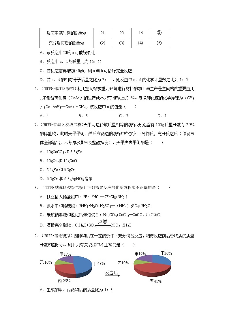 质量守恒定律 化学方程式---江苏三年(2021-2023)中考化学模拟题分类汇编第2页