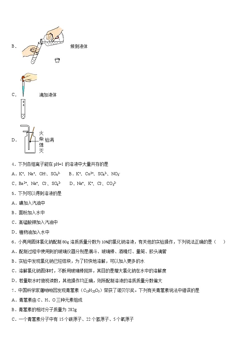2023-2024学年上海市浦东新区南片十六校九上化学期末学业质量监测模拟试题含答案第2页