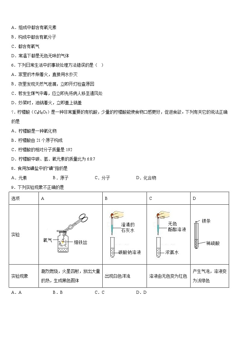 2023-2024学年内蒙古赤峰市洪山区九上化学期末复习检测模拟试题含答案第2页