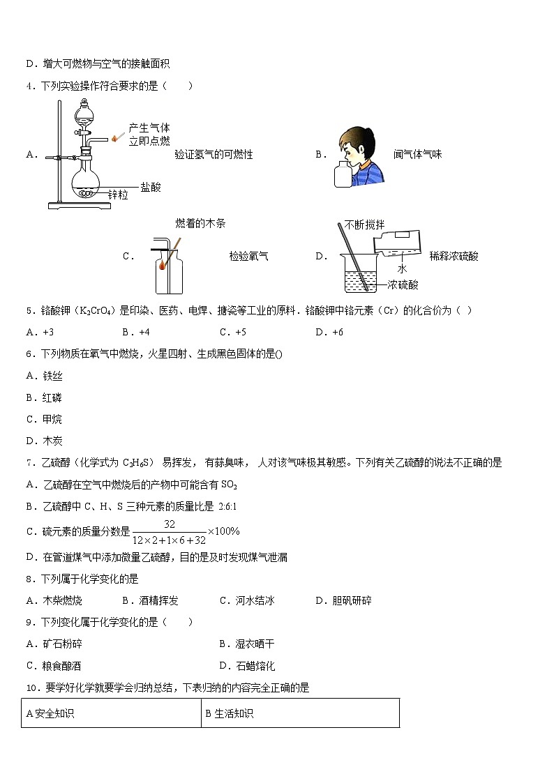 2023-2024学年吉林省长春市第一五三中学化学九年级第一学期期末考试模拟试题含答案第2页