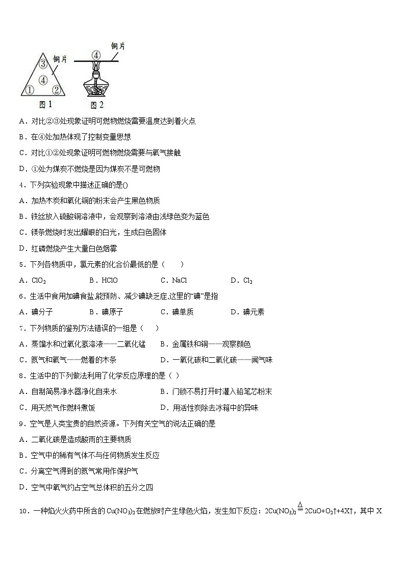 2023-2024学年四川省资阳市资阳市雁江区九年级化学第一学期期末质量跟踪监视试题含答案02