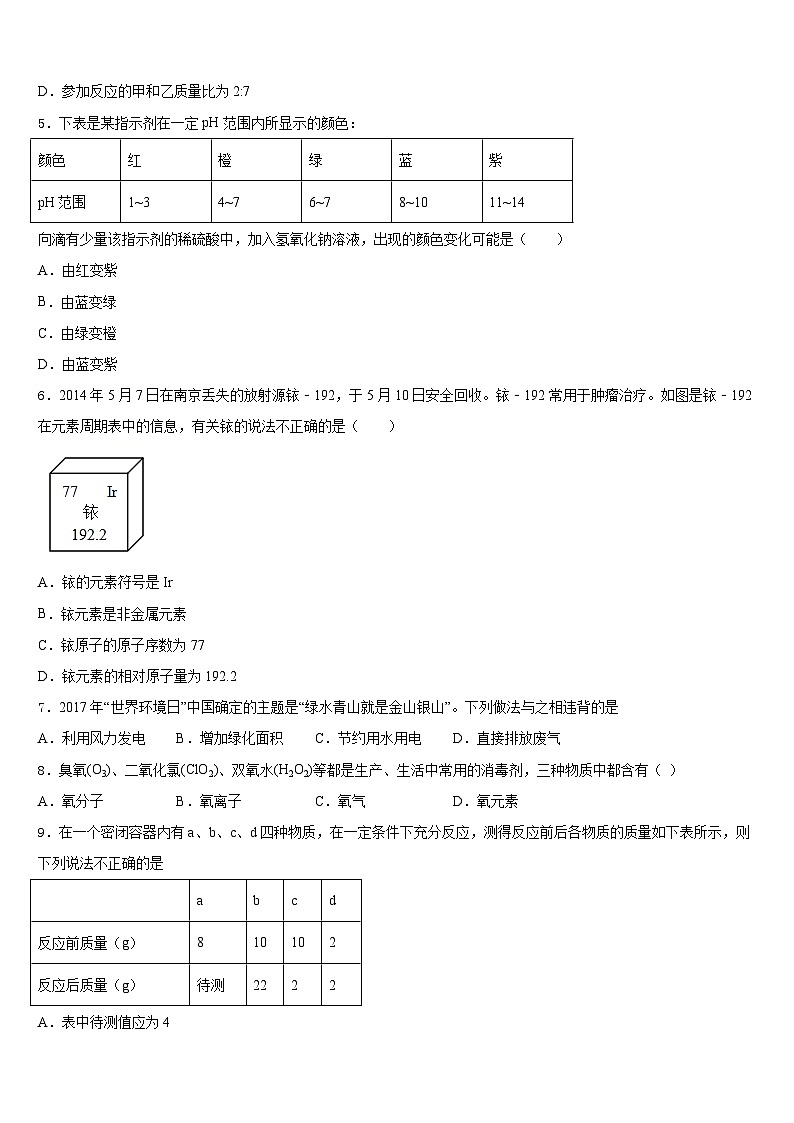 2023-2024学年安徽合肥包河区四十八中学化学九年级第一学期期末教学质量检测模拟试题含答案第2页