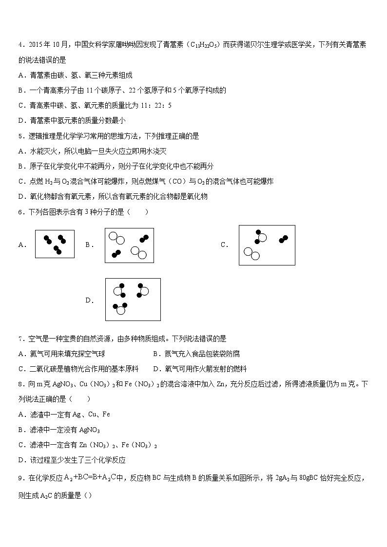 2023-2024学年娄底市重点中学化学九上期末复习检测模拟试题含答案02