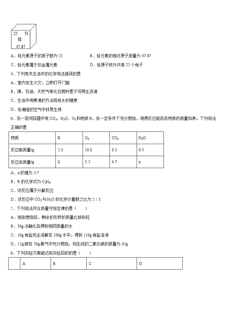 2023-2024学年孝感市八校联谊化学九年级第一学期期末检测模拟试题含答案第2页