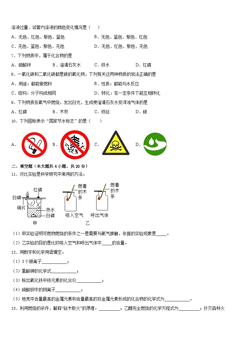 2023-2024学年天津市军粮城中学九上化学期末学业质量监测模拟试题含答案02