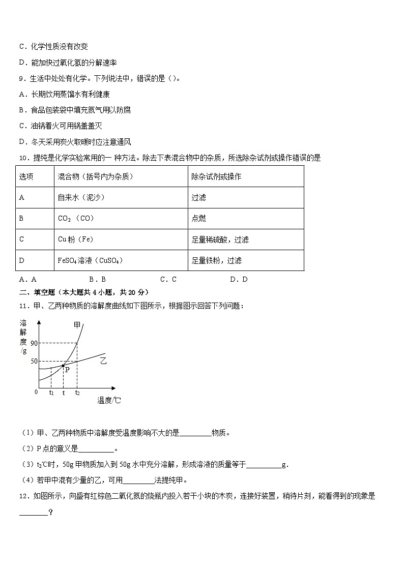 黑龙江省大庆市林甸县2023-2024学年化学九上期末预测试题含答案第3页