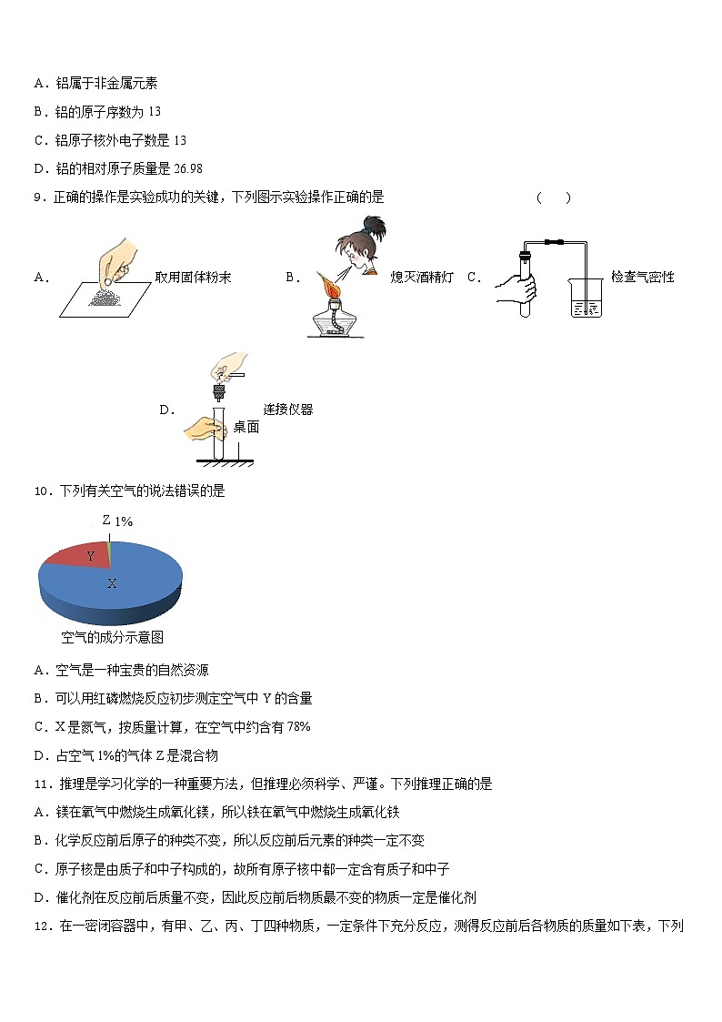 2023-2024学年安徽省阜阳市颍州区九年级化学第一学期期末统考模拟试题含答案03