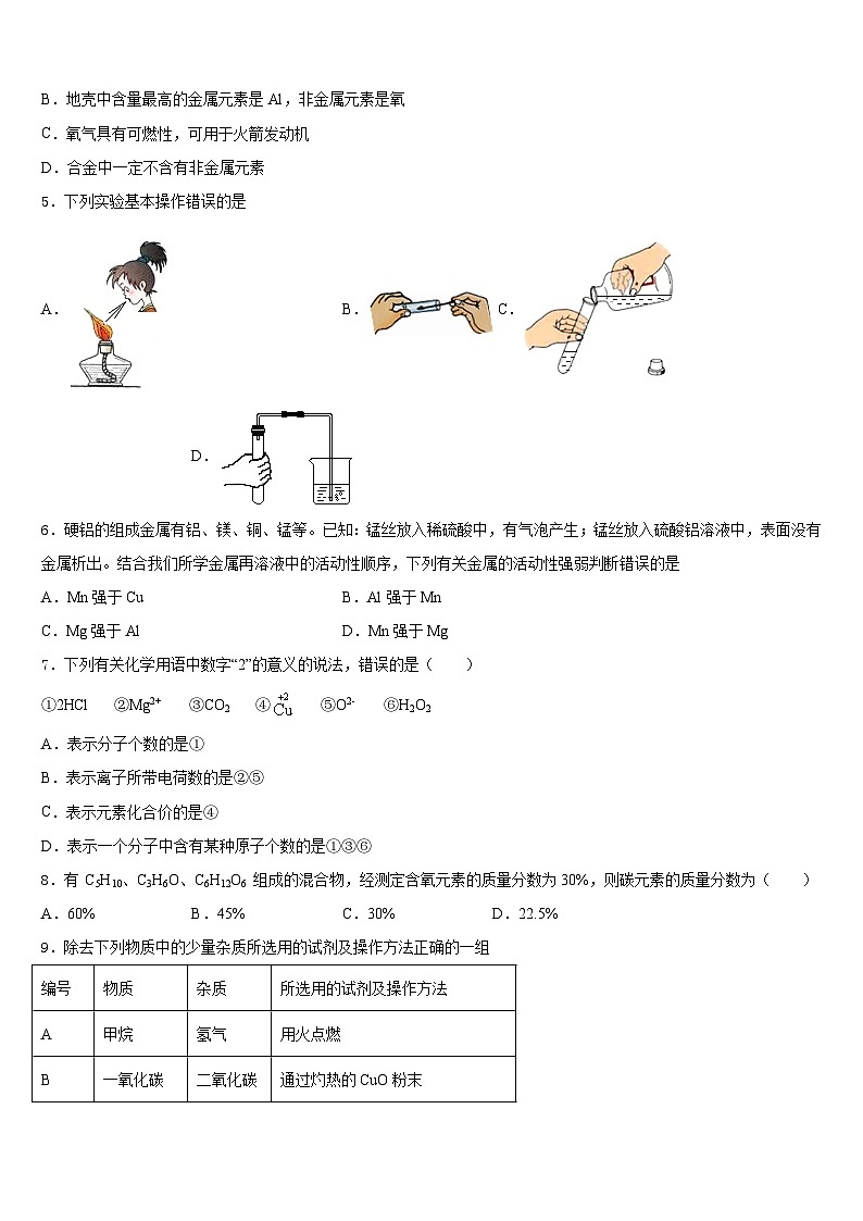 2023-2024學年江蘇省南京鼓樓實驗中學化學九年級第一學期期末檢測試題含答案第2頁