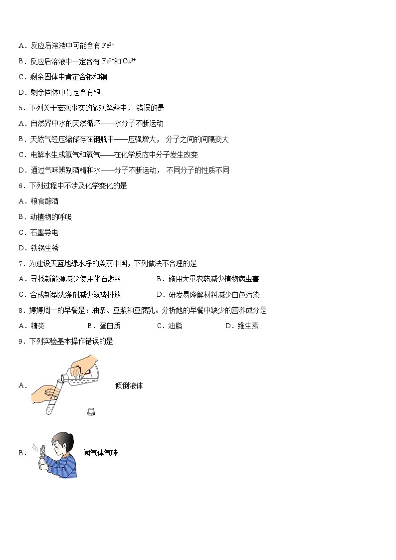 2023-2024学年江苏省南通市八一中学九上化学期末监测模拟试题含答案第2页