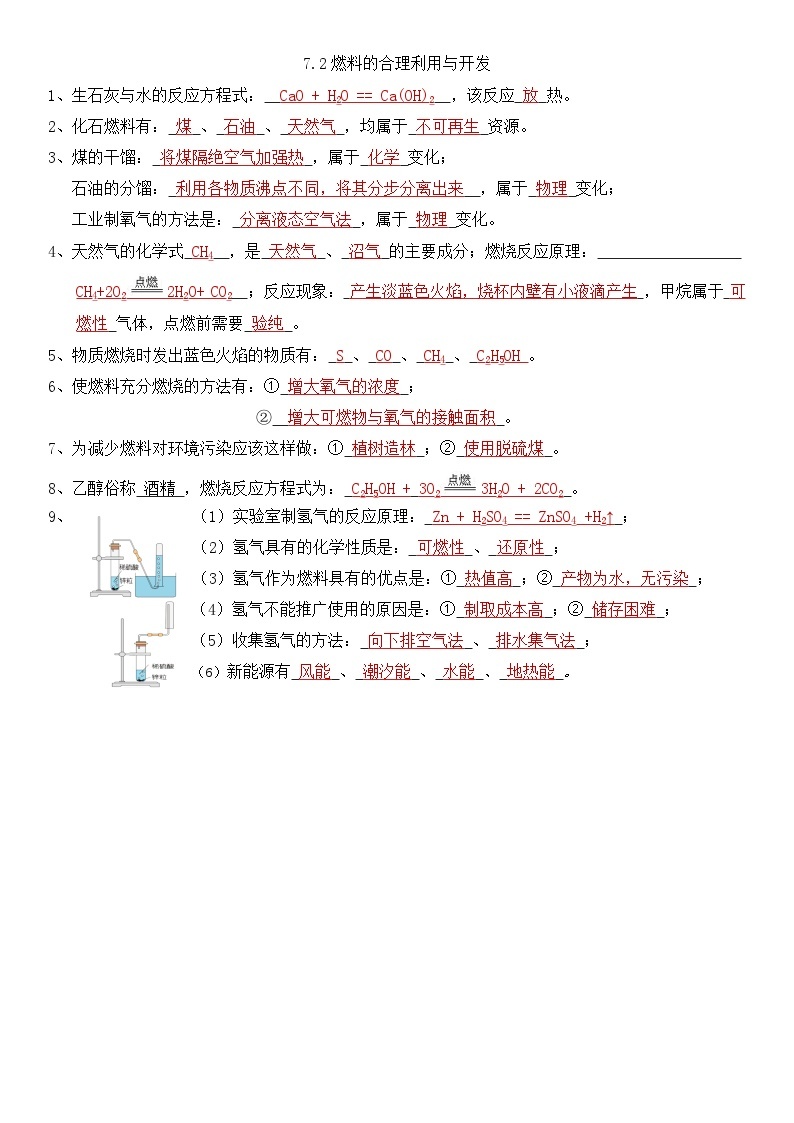 人教版初中化学上册同步练习讲义--7.2燃料的合理利用与开发01
