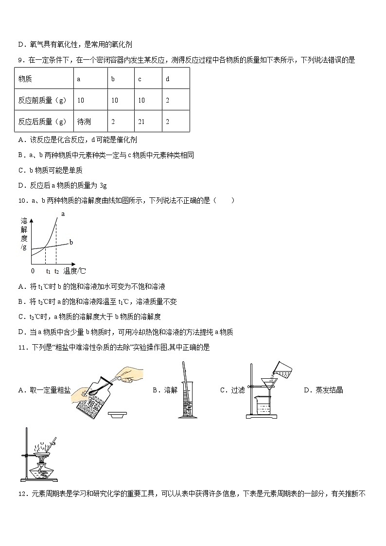2023-2024学年江苏省无锡市东林中学九年级化学第一学期期末复习检测模拟试题含答案第3页