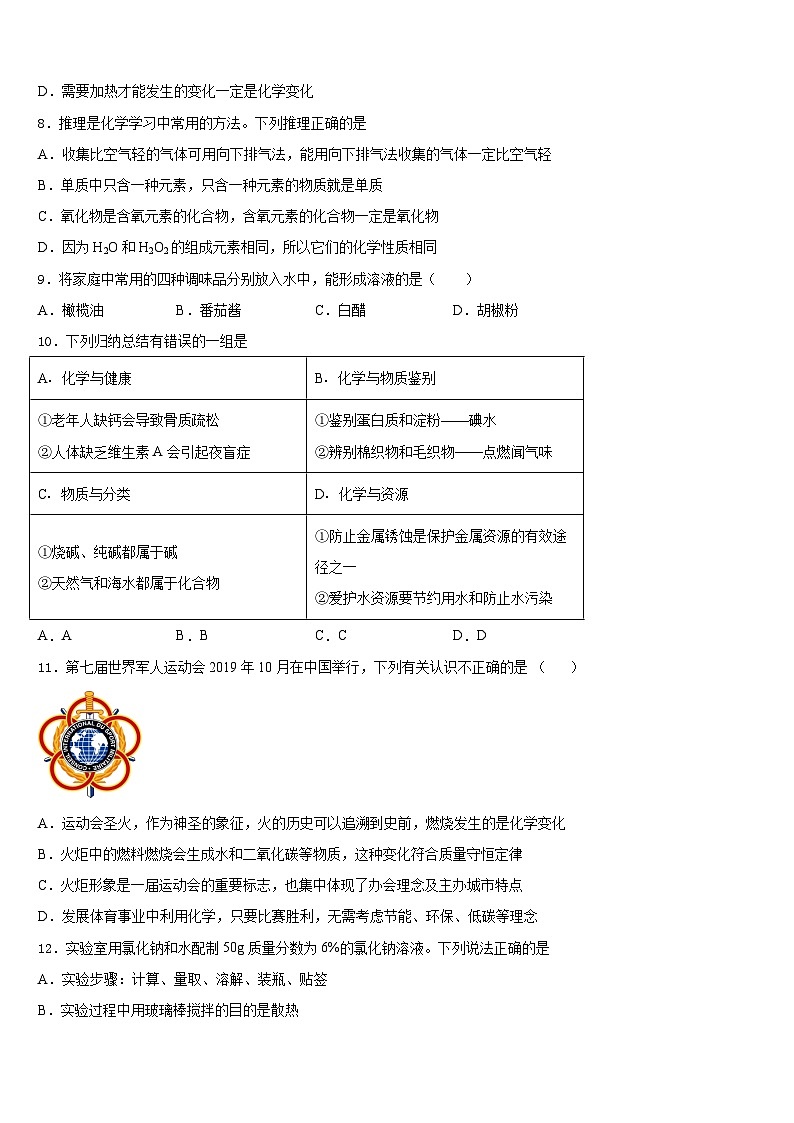 2023-2024学年江苏省盐城市射阳外国语学校化学九年级第一学期期末质量检测模拟试题含答案第3页