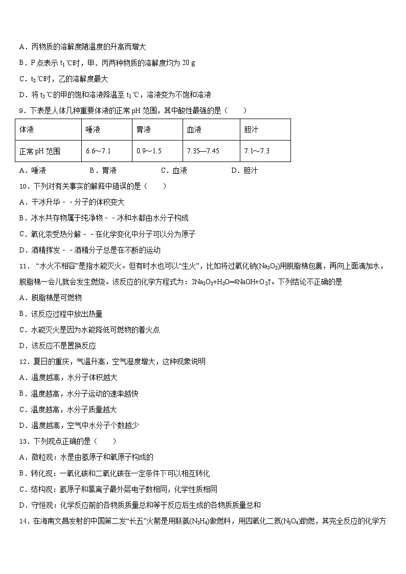 2023-2024学年江西省吉安市吉州区化学九年级第一学期期末质量检测试题含答案第3页