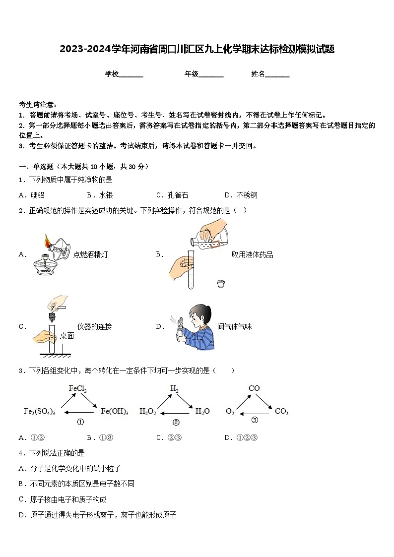 2023-2024学年河南省周口川汇区九上化学期末达标检测模拟试题含答案01