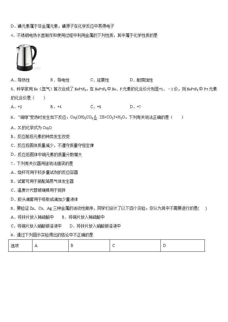 2023-2024学年浙江省杭州市杭州市萧山区高桥初级中学九上化学期末调研模拟试题含答案第2页