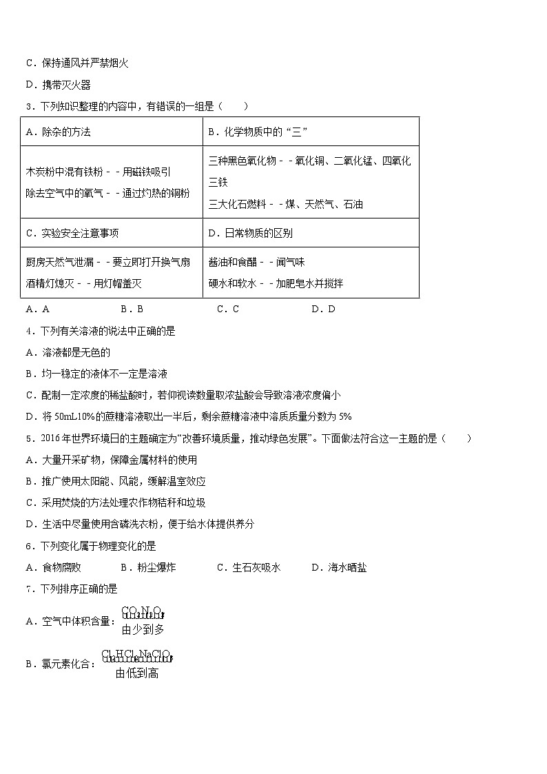 仙桃市西流河镇初级中学2023-2024学年化学九年级第一学期期末检测试题含答案第2页