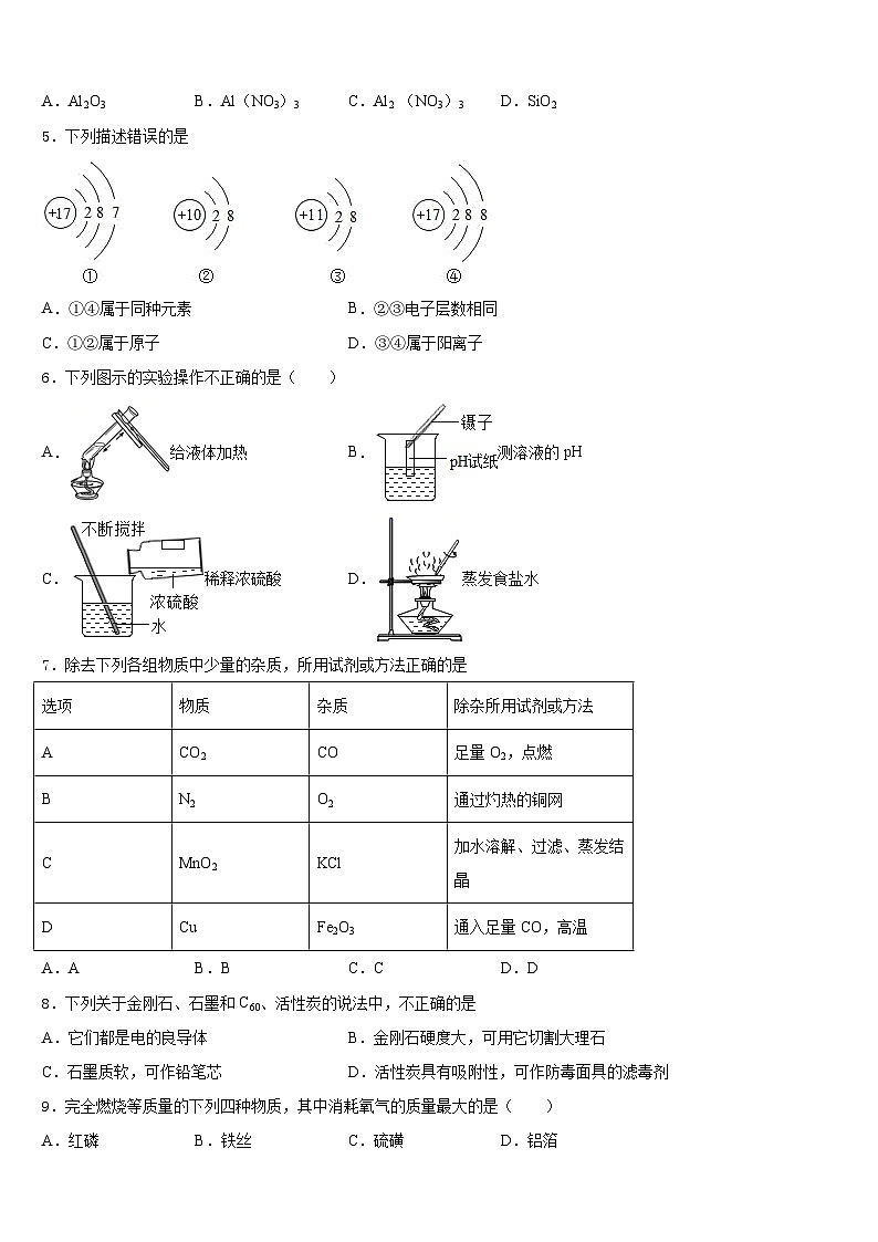 北京首都师范大第二附属中学2023-2024学年化学九上期末检测模拟试题含答案02