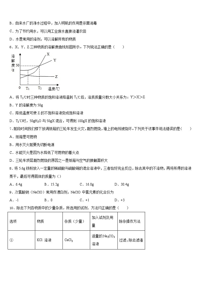 2023-2024学年重庆实验外国语化学九年级第一学期期末学业水平测试模拟试题含答案第2页