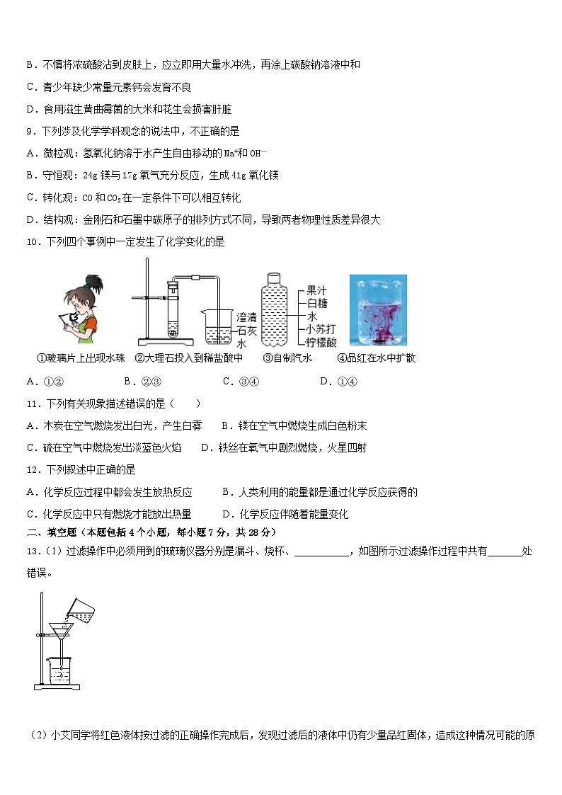 四川广安友谊中学2023-2024学年九上化学期末质量检测模拟试题含答案第3页