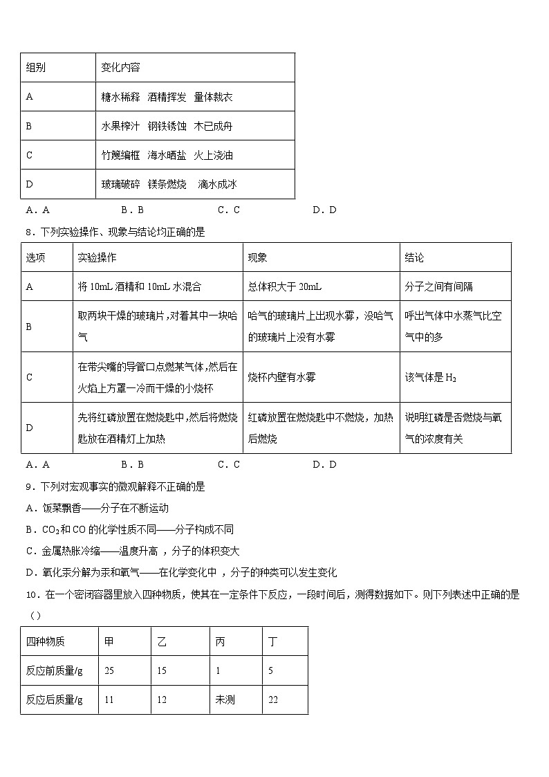 宁夏吴忠市红寺堡二中学2023-2024学年九上化学期末联考模拟试题含答案02