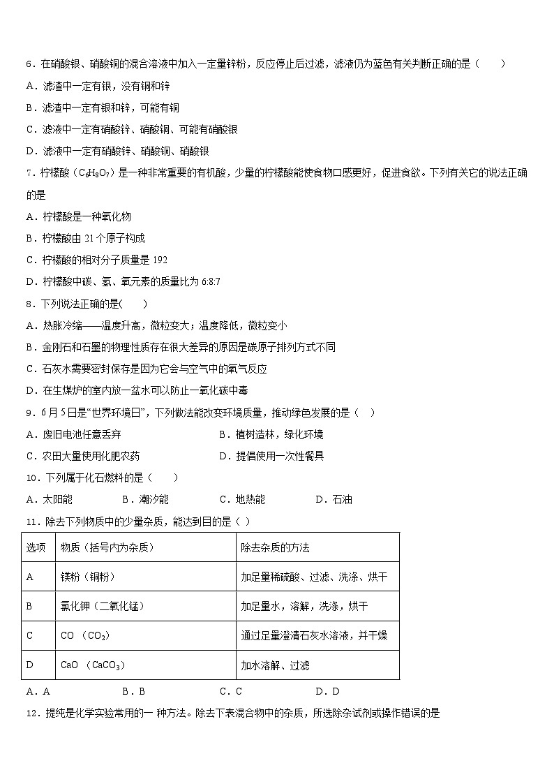 安徽省合肥市46中学2023-2024学年化学九上期末学业质量监测试题含答案第2页