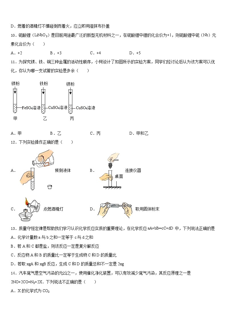山东省青岛市城阳第十三中学2023-2024学年化学九上期末考试试题含答案第3页