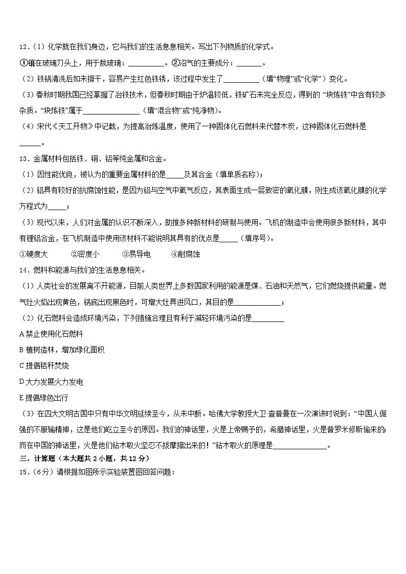 山东省青岛西海岸新区第四中学2023-2024学年化学九年级第一学期期末达标测试试题含答案第3页