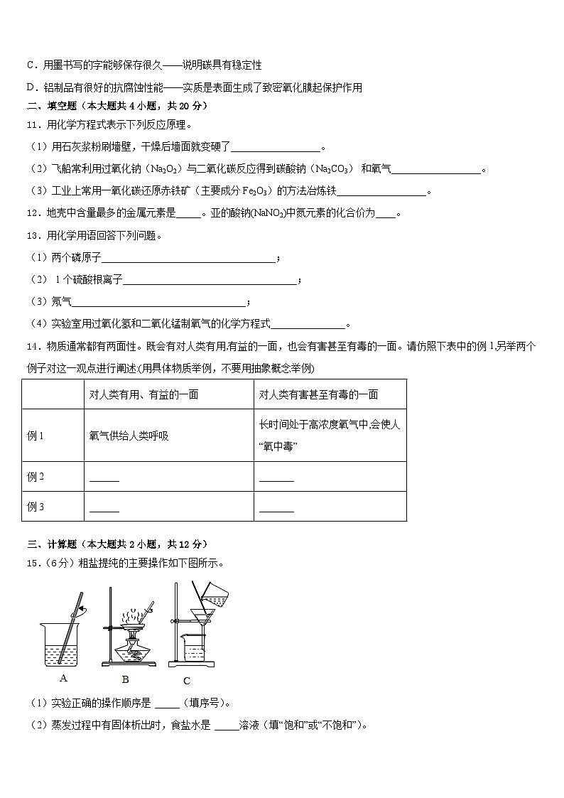 广东省深圳市罗湖区罗湖中学2023-2024学年九上化学期末质量检测试题含答案第3页