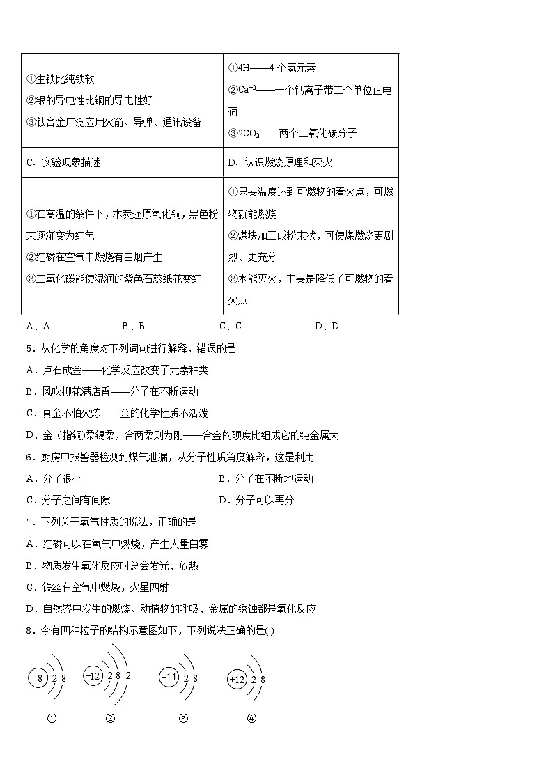 广东省肇庆市端州区南国中学英文学校2023-2024学年化学九上期末复习检测模拟试题含答案02