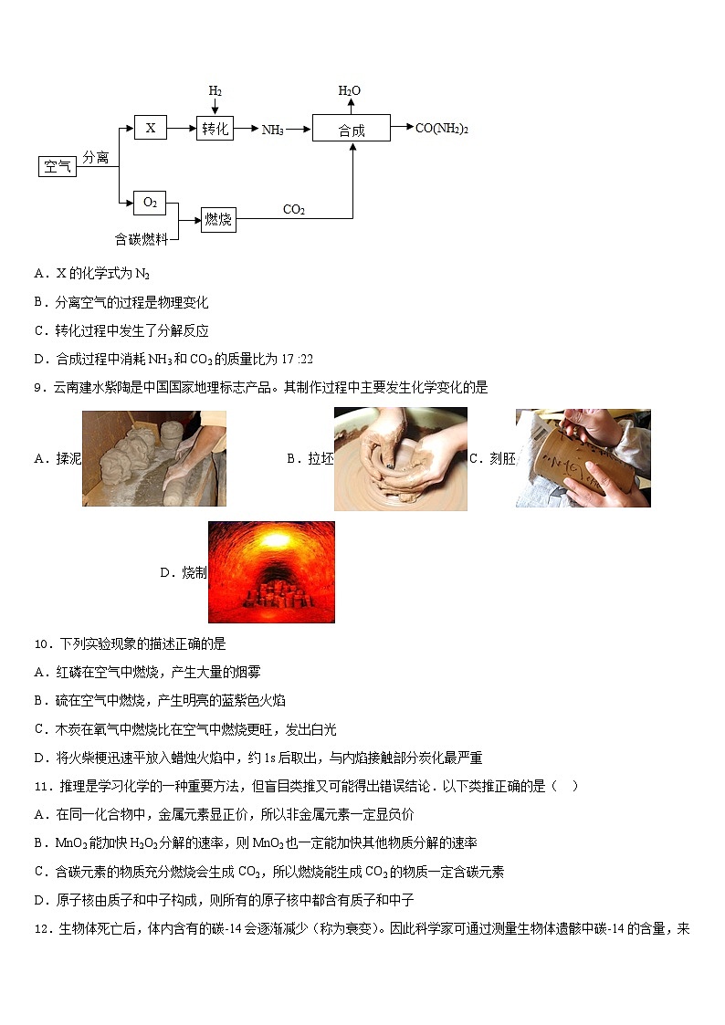 浙江省温州市五校2023-2024学年化学九上期末联考模拟试题含答案第3页