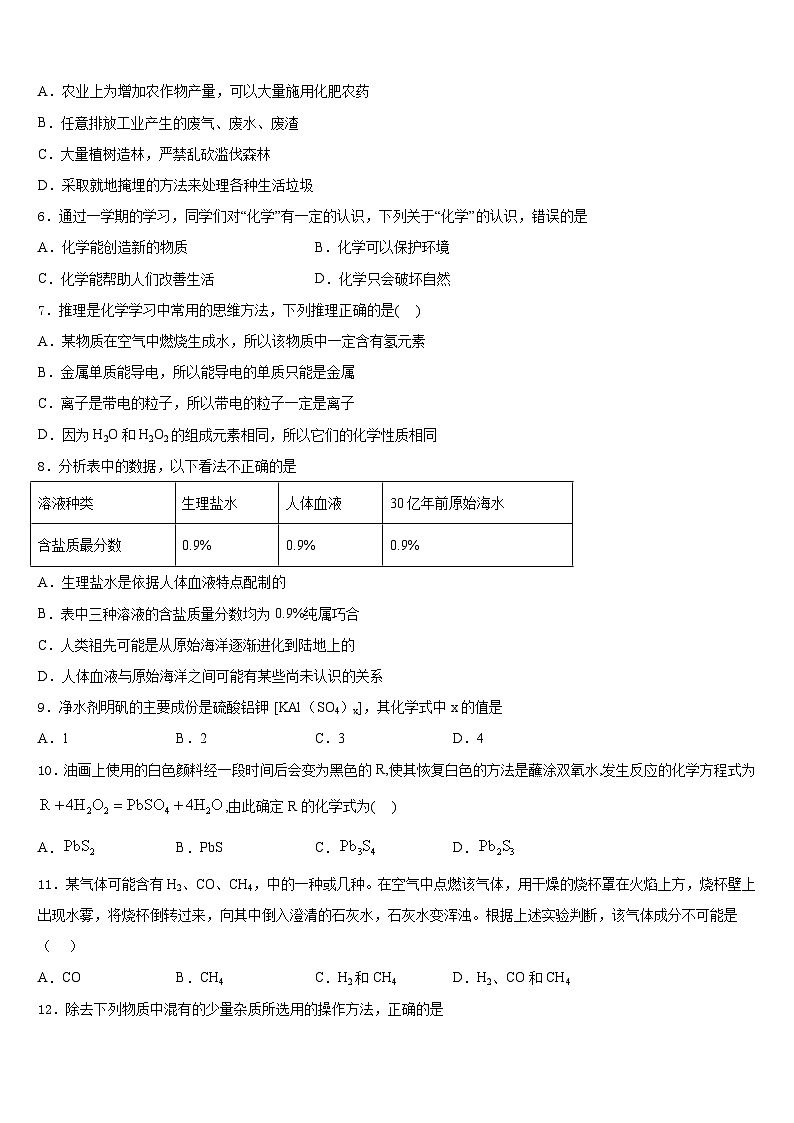湖北省武汉市七一华源中学2023-2024学年九上化学期末质量跟踪监视模拟试题含答案02