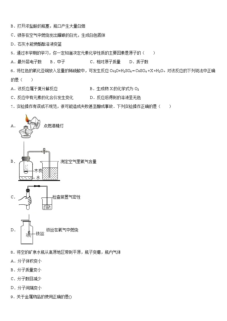 湖南省衡阳市石鼓区逸夫中学2023-2024学年九上化学期末达标检测试题含答案第2页