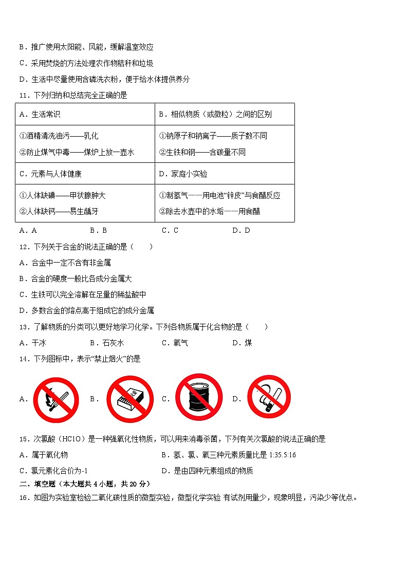 重庆市双福育才中学2023-2024学年九年级化学第一学期期末质量检测模拟试题含答案第3页