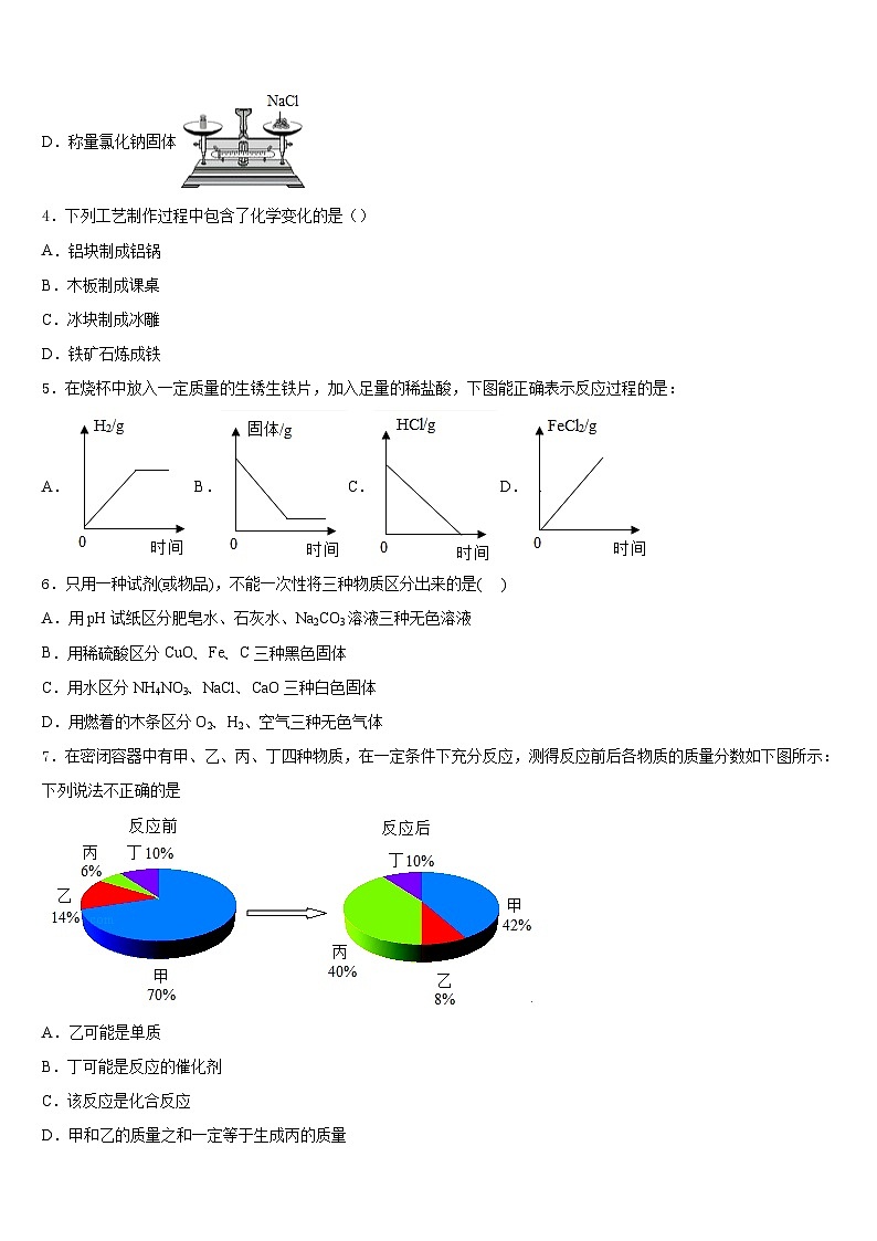 陕西省宝鸡市岐山县2023-2024学年化学九年级第一学期期末综合测试模拟试题含答案第2页