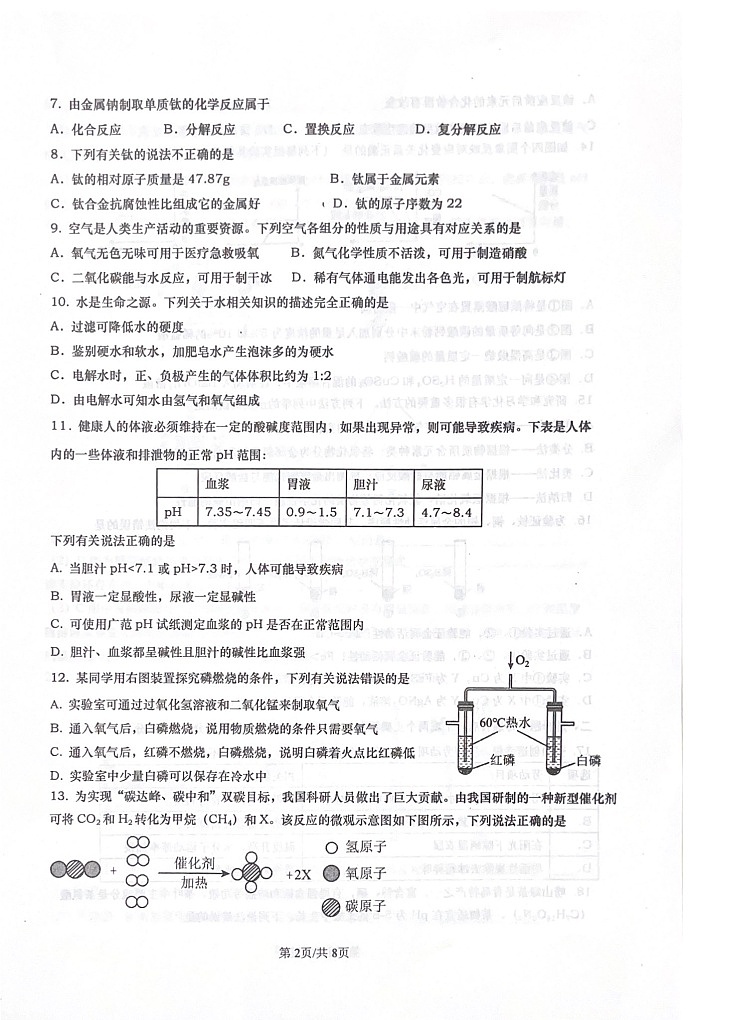 山东省青岛市市北区2023-2024学年九年级上学期1月期末化学试题第2页