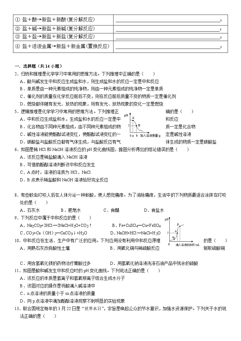 人教版初中化学下册同步练习讲义--10.2酸和碱的中和反应02