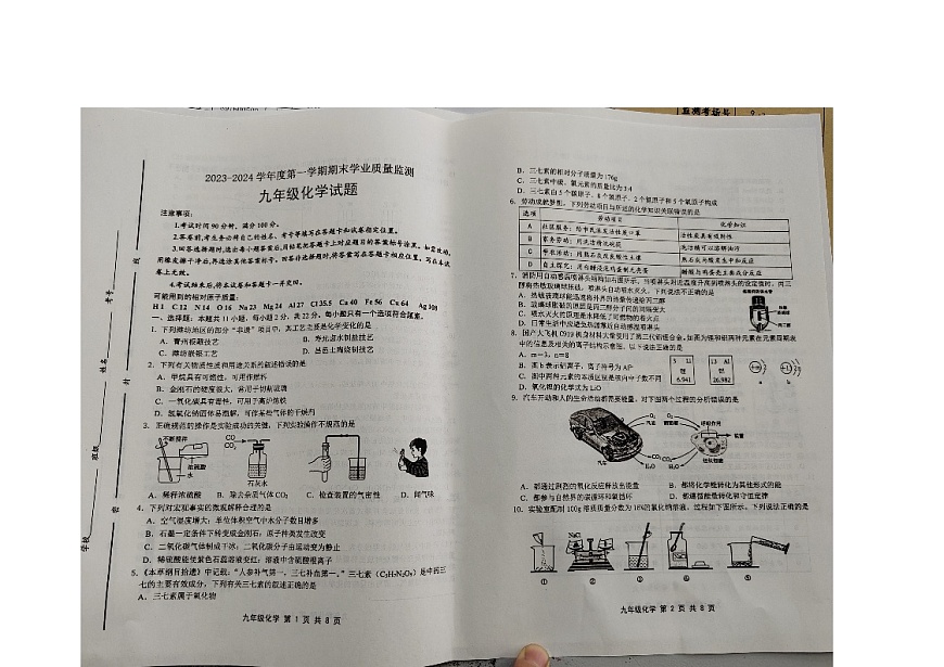 山東省濰坊市昌邑市2023-2024學(xué)年九年級上學(xué)期1月期末化學(xué)試題第1頁
