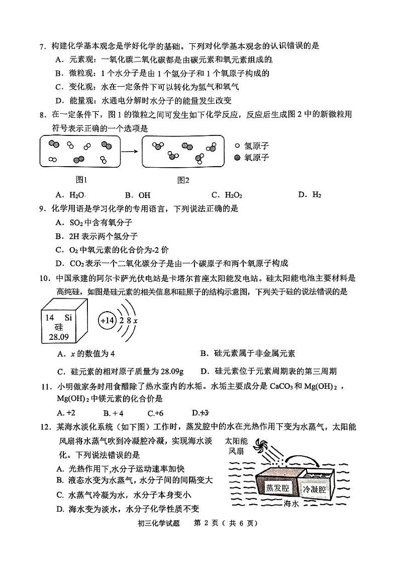 山东省淄博市淄川区部分校2023-2024学年八年级上学期1月期末化学试题02