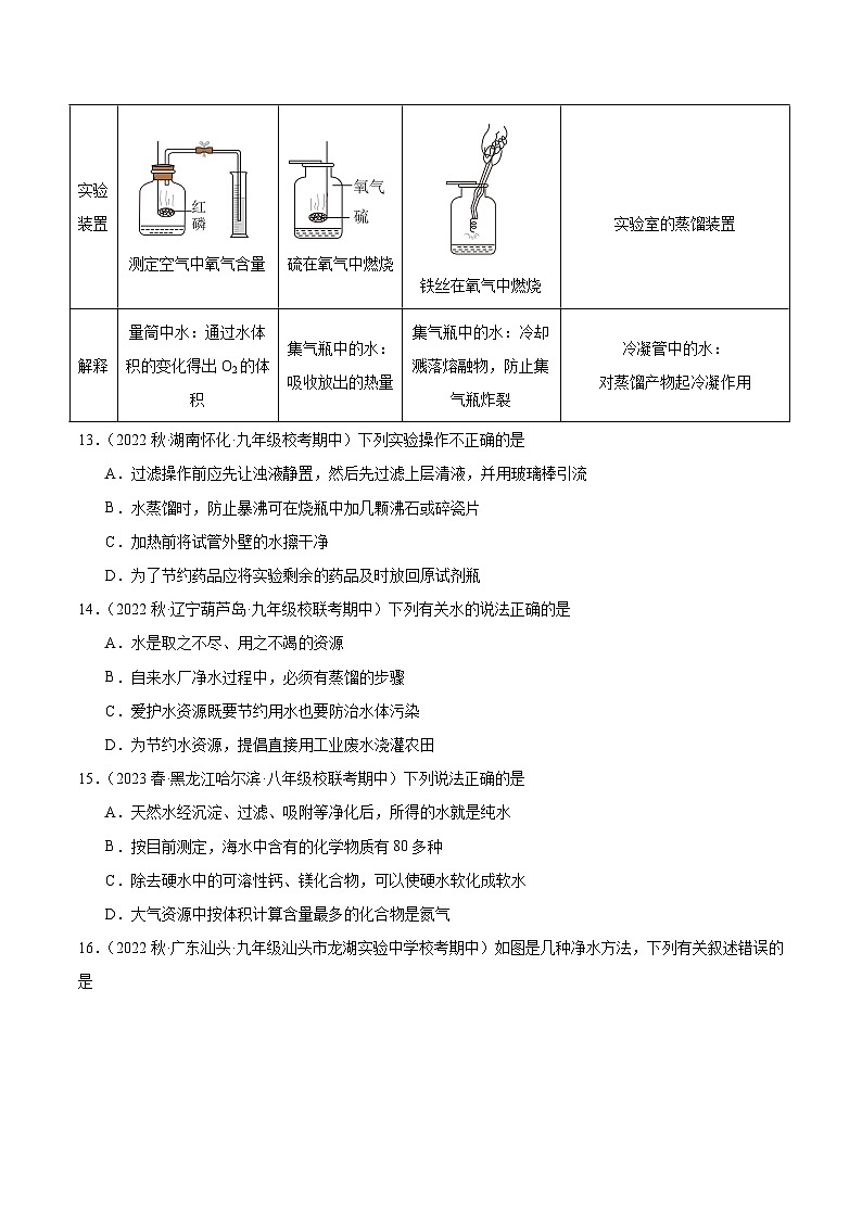 【分层训练】人教版 初中化学九年级上册 课题2 水的净化(分层练习)(原卷版)第3页