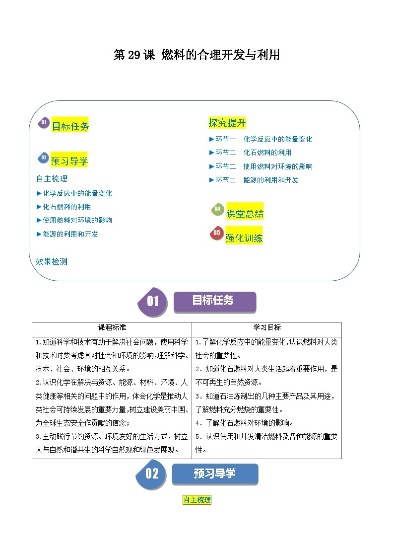 【分层训练】人教版初中化学 九年级上册 第29课+燃料的合理利用与开发01