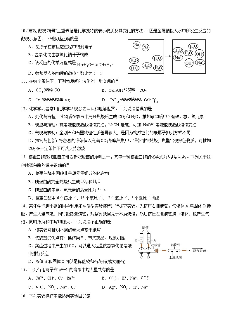 【基于核心素养的教学】2024年中考模拟试卷-化学(含解析)03
