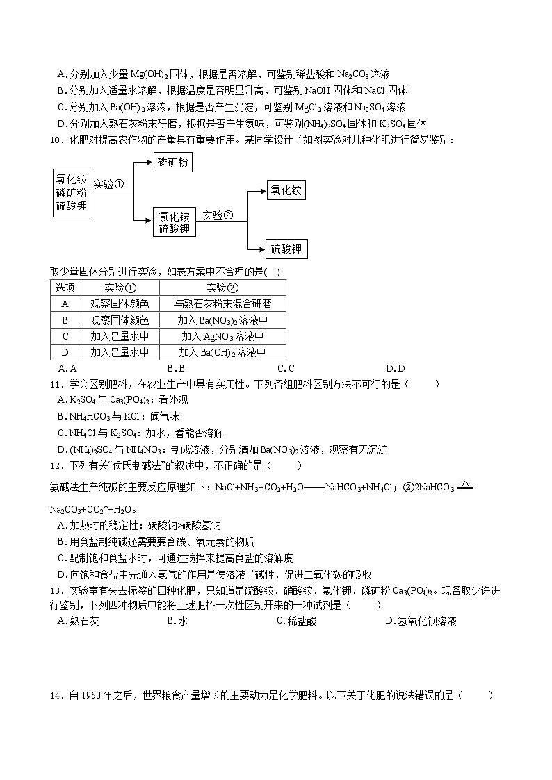 人教版九年级化学下册同步习题 11.2 化学肥料(习题)(原卷版+解析)第2页