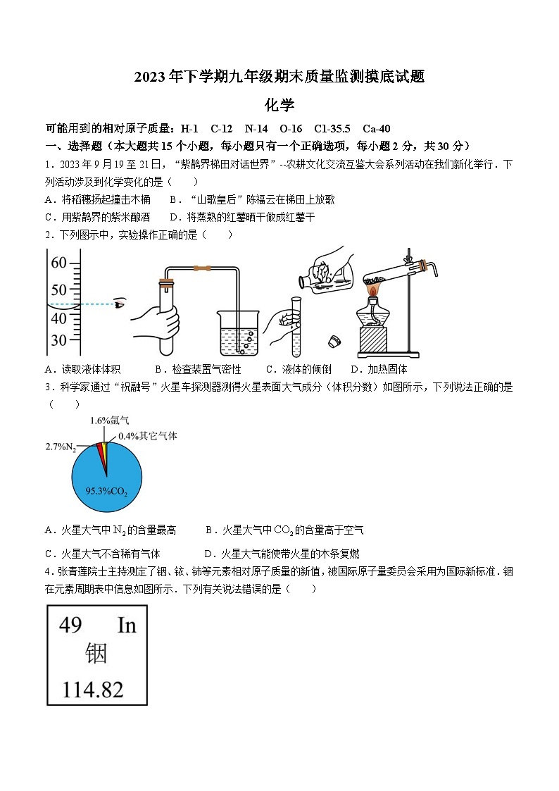 湖南省娄底市新化县2023-2024学年九年级上学期期末化学试题第1页