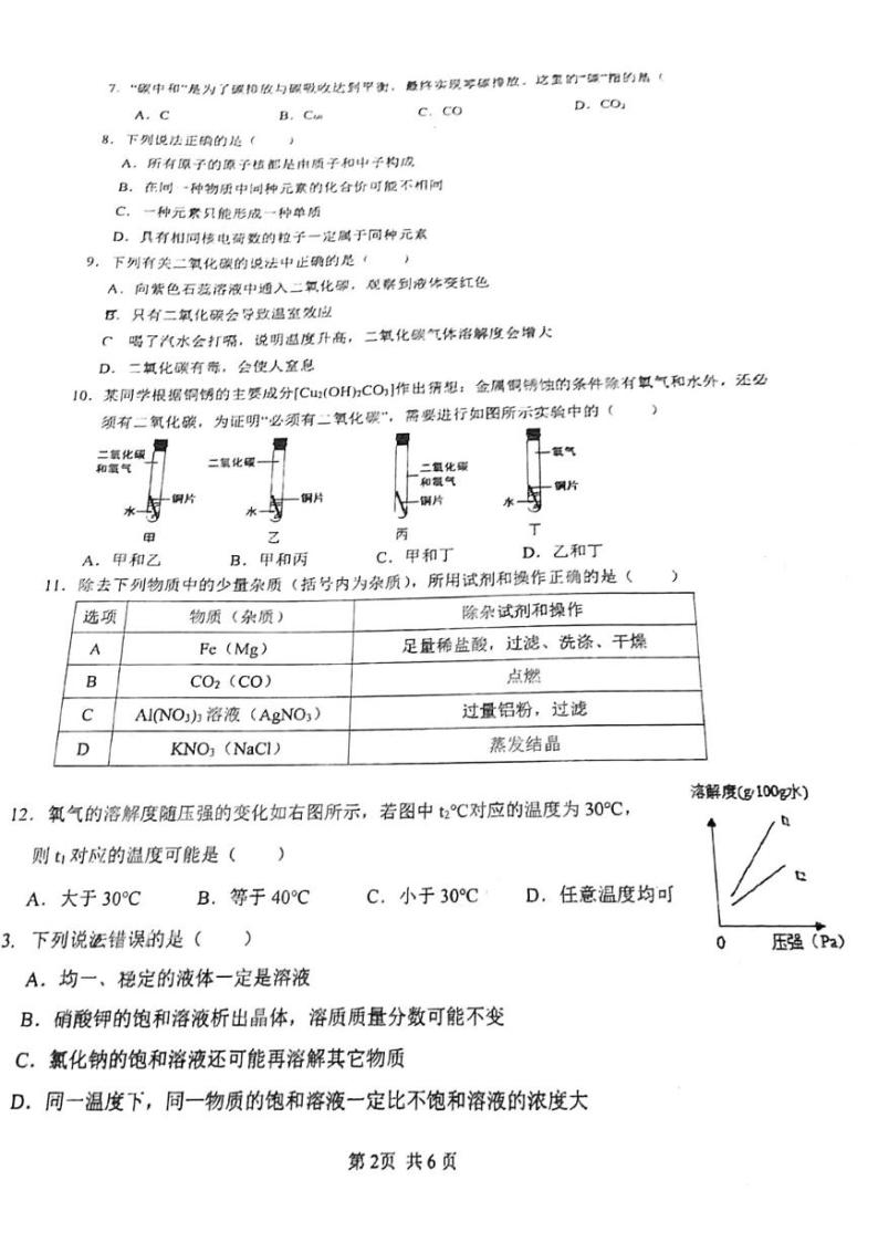 重庆市第一中学校2023-2024学年九年级下学期开学考试化学试卷02