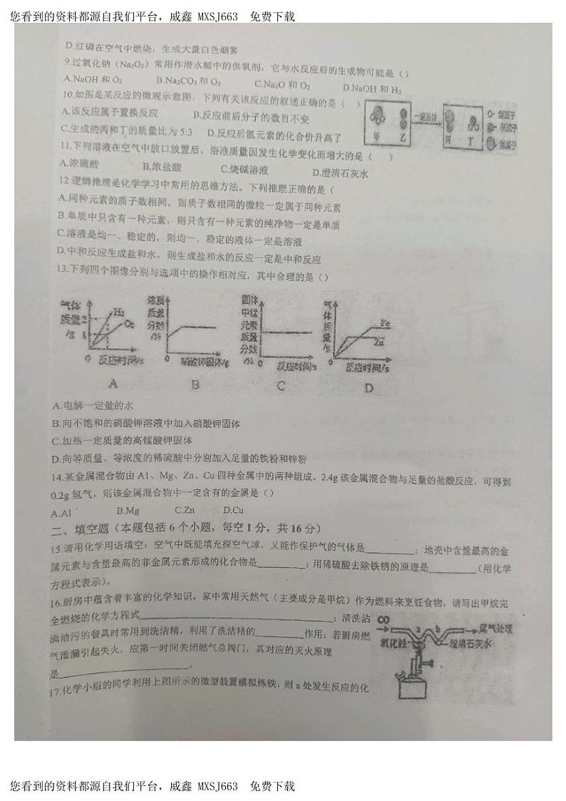 河南省驻马店市汝南县三门闸乡天中山中学2023-2024学年九年级下学期开学化学试题第2页
