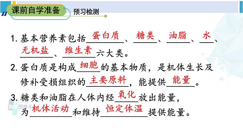 人教版九年级化学下册 第十二单元 化学与生活 课题1 人类重要的营养物质(课件)第3页