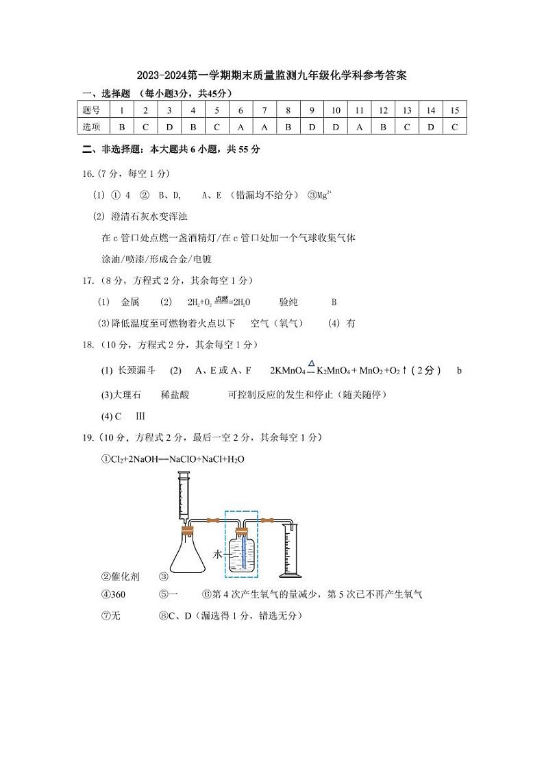 2024年汕头市澄海区九年级上学期期末考试化学试题及答案01