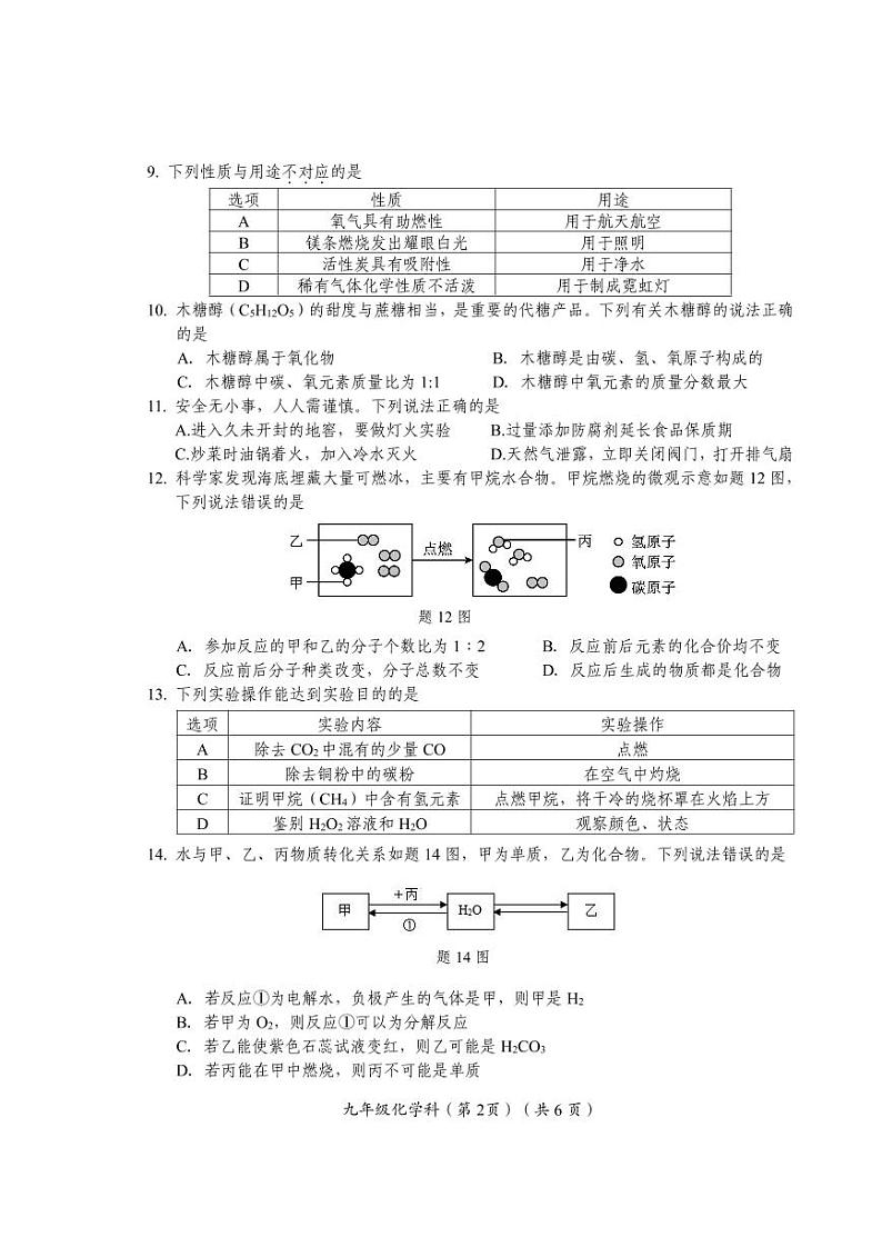 2024年汕头市澄海区九年级上学期期末考试化学试题及答案02