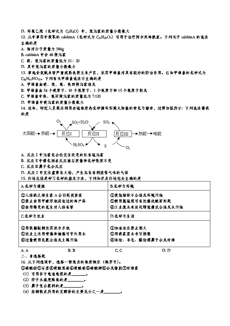 2024年中考化学强化复习化学与生活(原卷+解析版)第2页